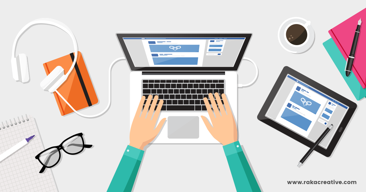 Illustration of a marketer working on a laptop.