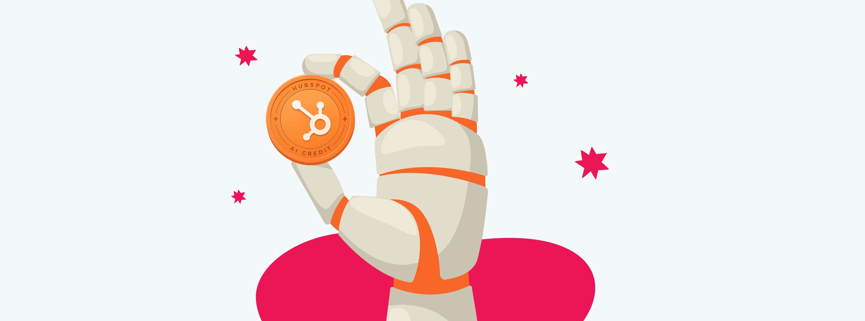 Image of a robot hand holding a HubSpot credit